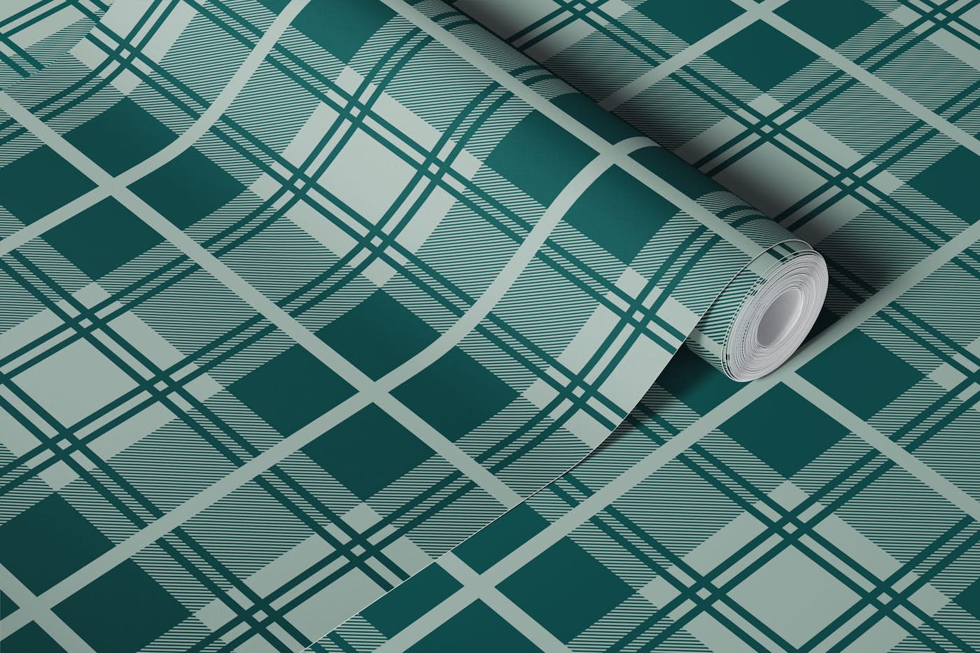 Rich Green Cabincore Cozy Tartan Check Plaid wallpaper roll