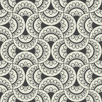 Vintage Floral Scallops - black and white ταπετσαρία