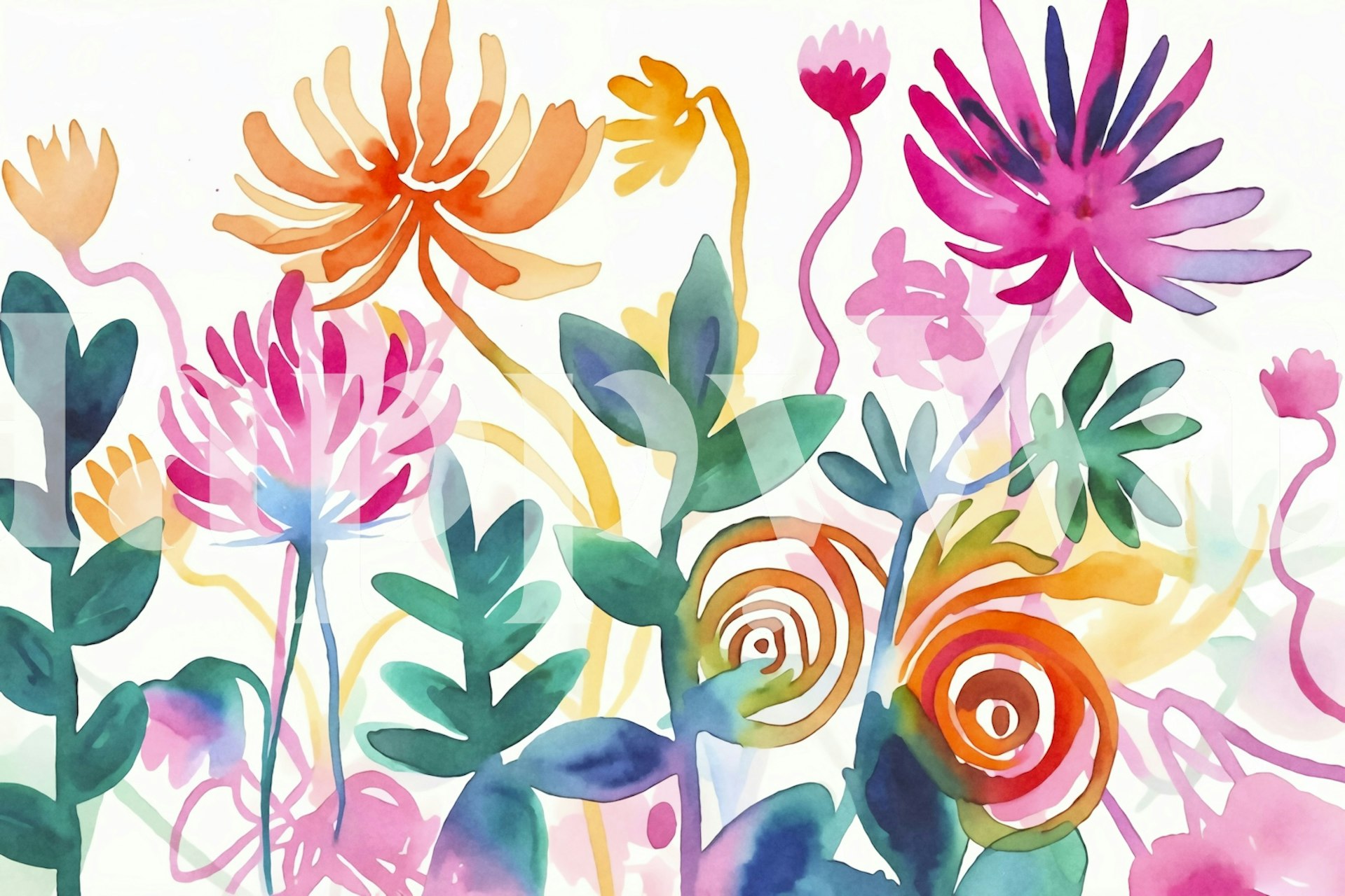 Dreamy wildflower garden wallpaper in a room