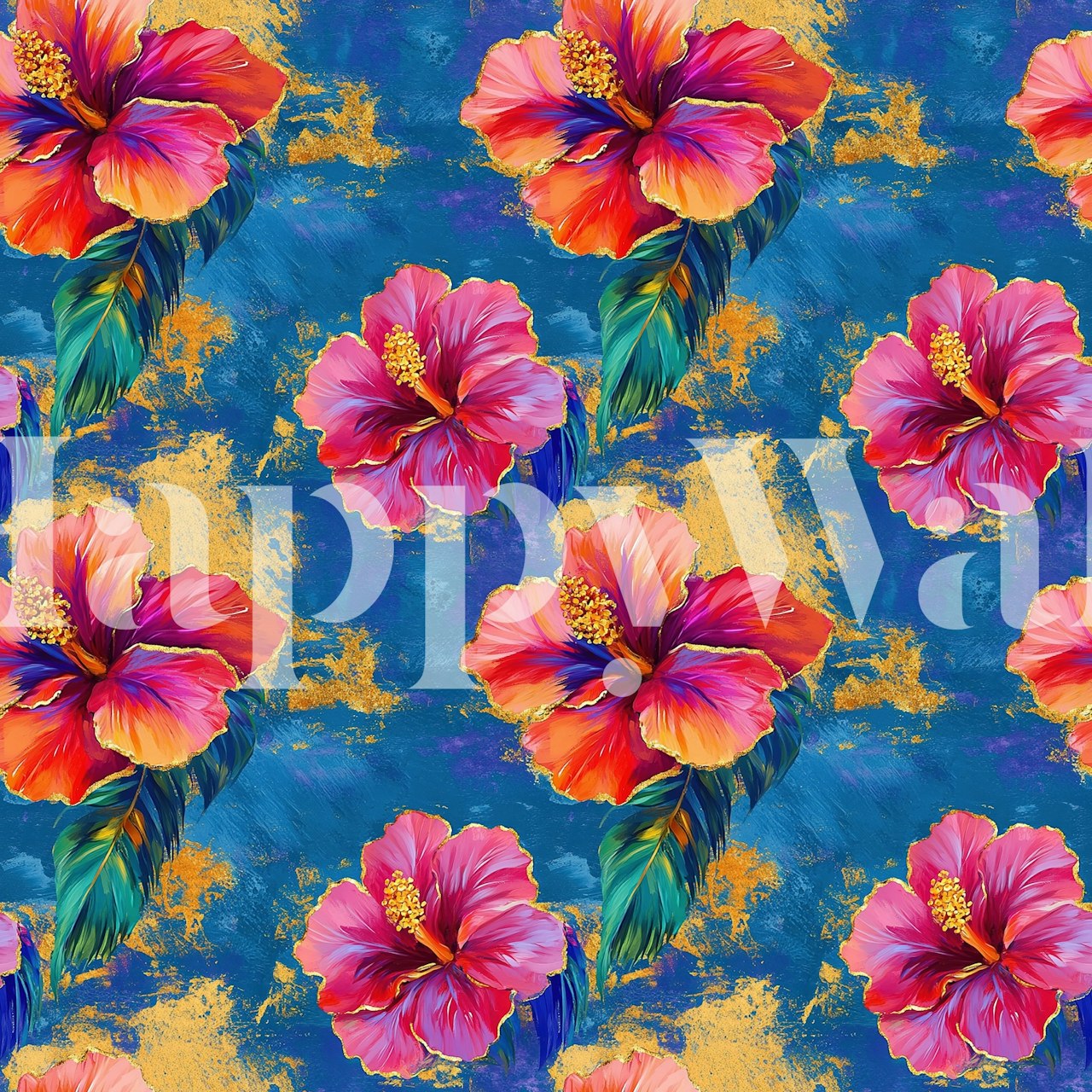 Vibrant hibiscus flowers with blue background wallpaper