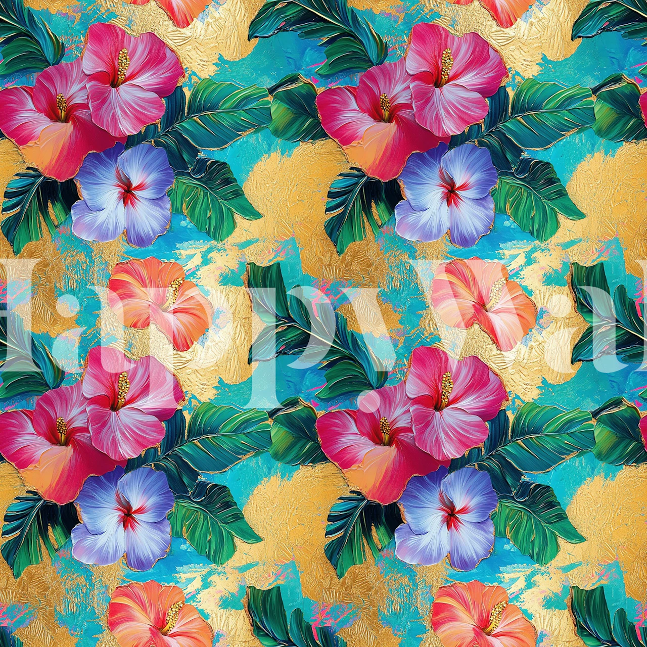 Vibrant hibiscus glow wallpaper in a room