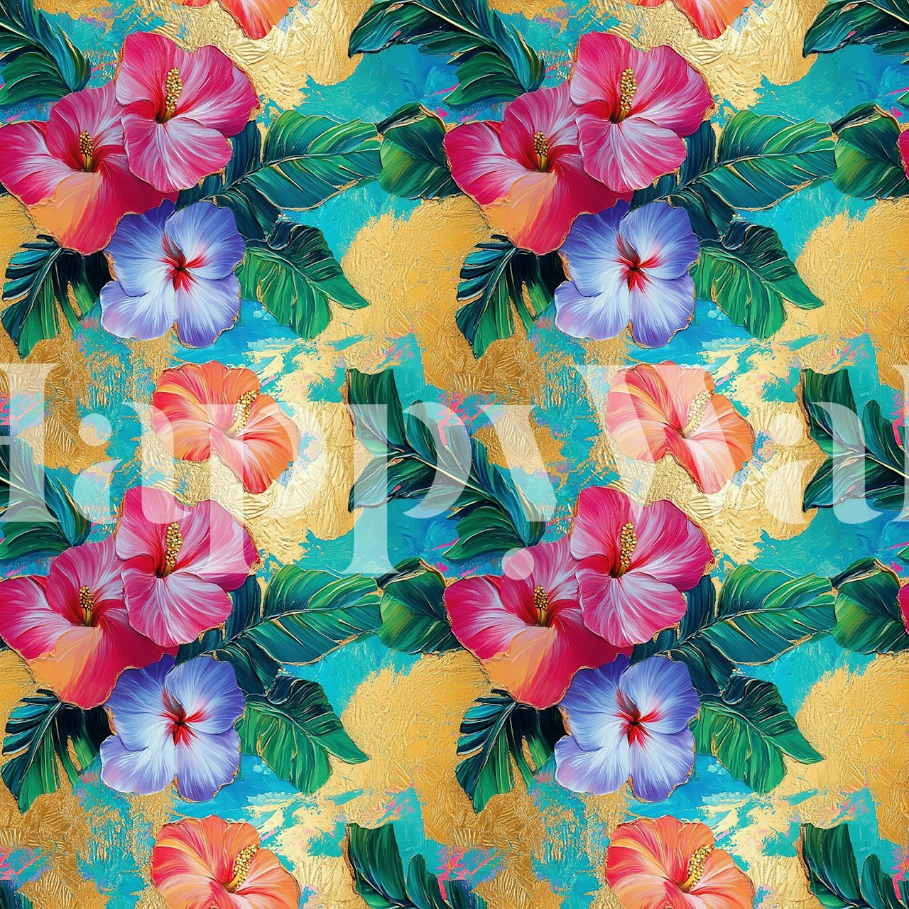 Vibrant hibiscus glow wallpaper in a room