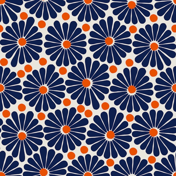 Retro Blooms Navy and Orange