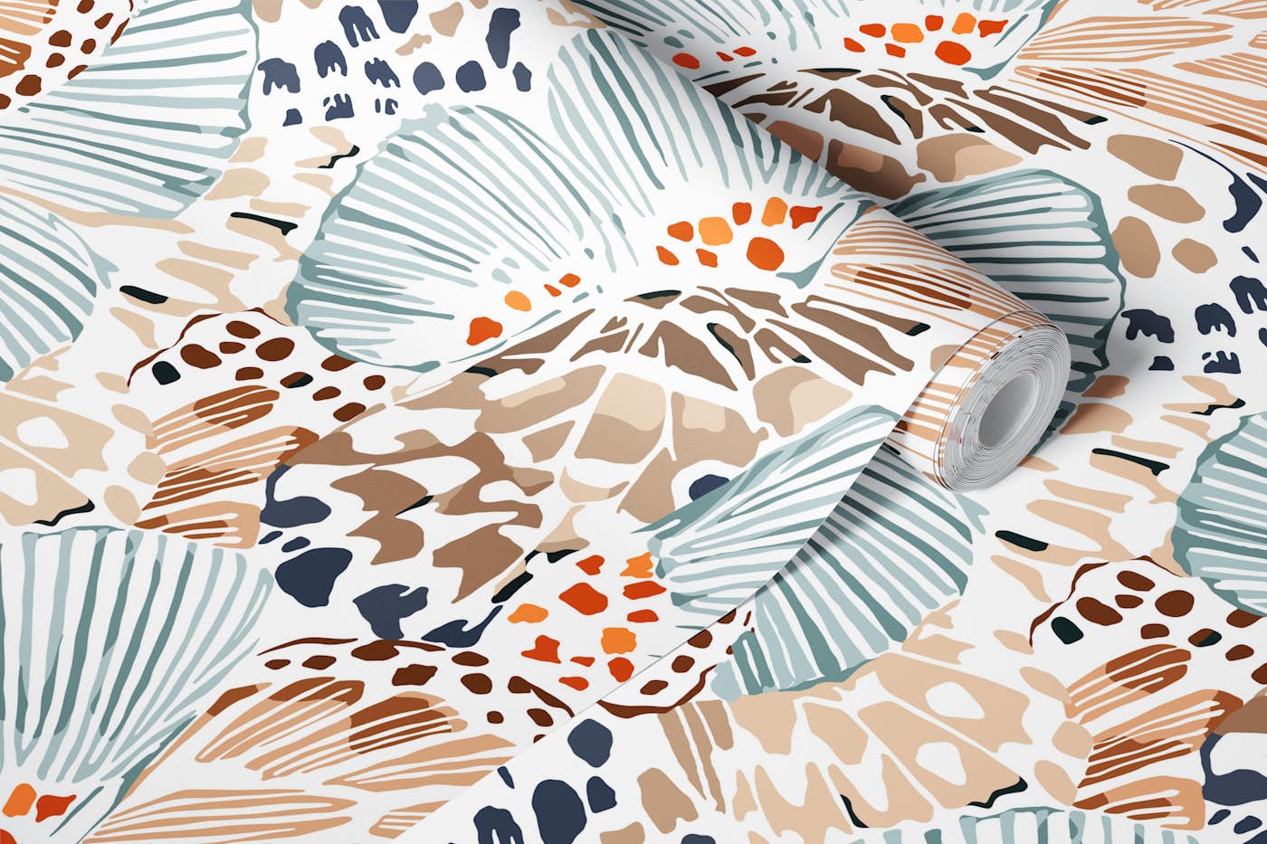Butterfly wings beige green - medium scale wallpaper roll