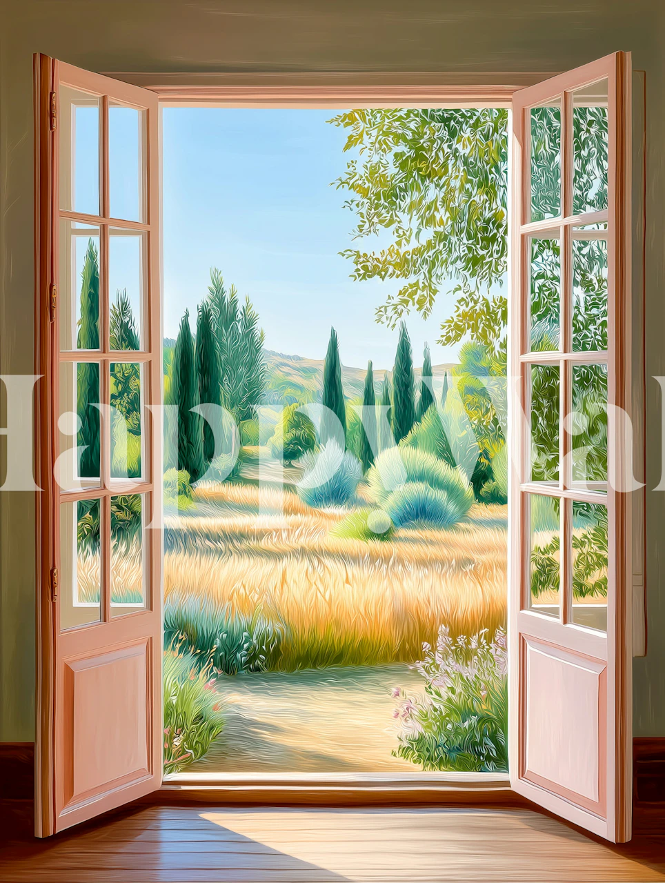 Countryside view d'une fenêtre papier peint