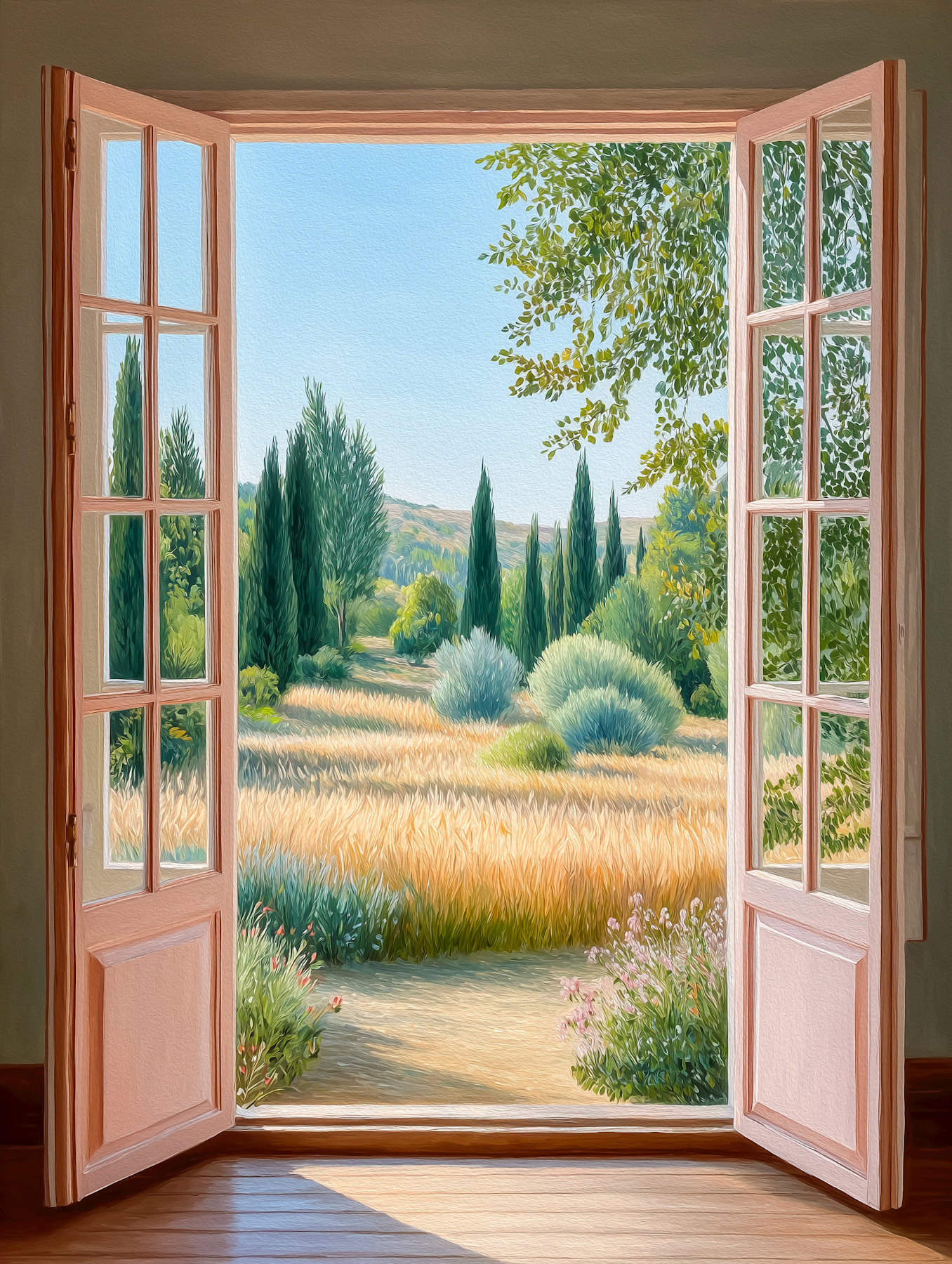 Countryside Window Scene Wallpaper - Happywall
