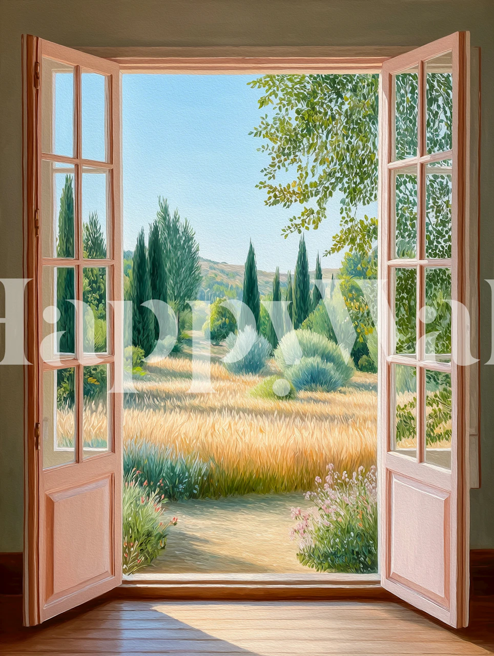 Countryside view from a window wallpaper