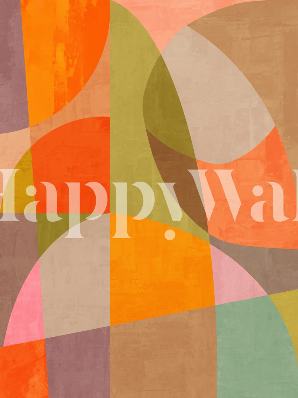 Colorful geometric shapes in orange, green, pink tones wallpaper