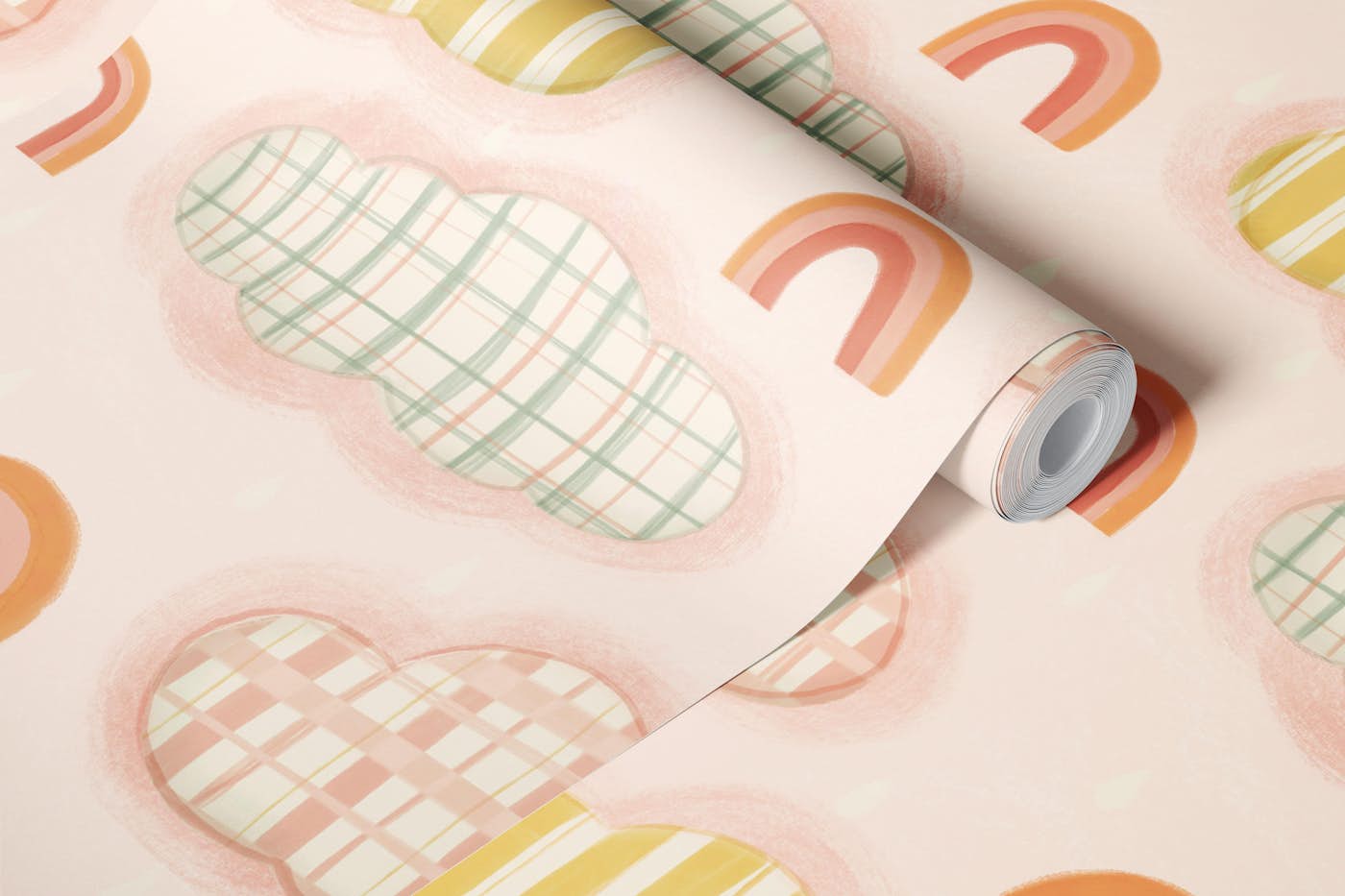 Whimsical Cloud Dreams - Light Pink wallpaper roll