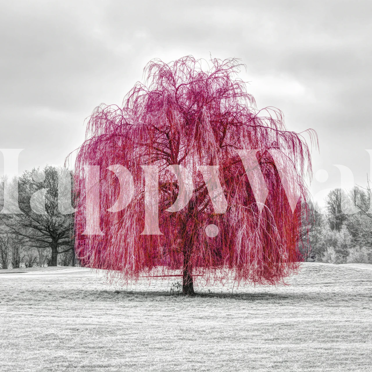 Vibrant pink willow wallpaper in a room