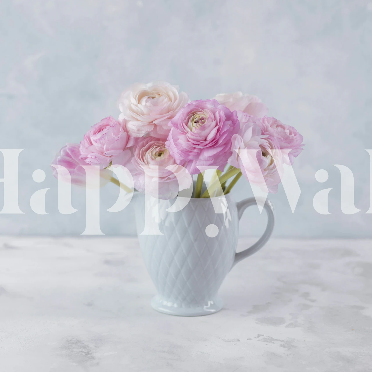 Pastel pink floral arrangement in gray vase wallpaper