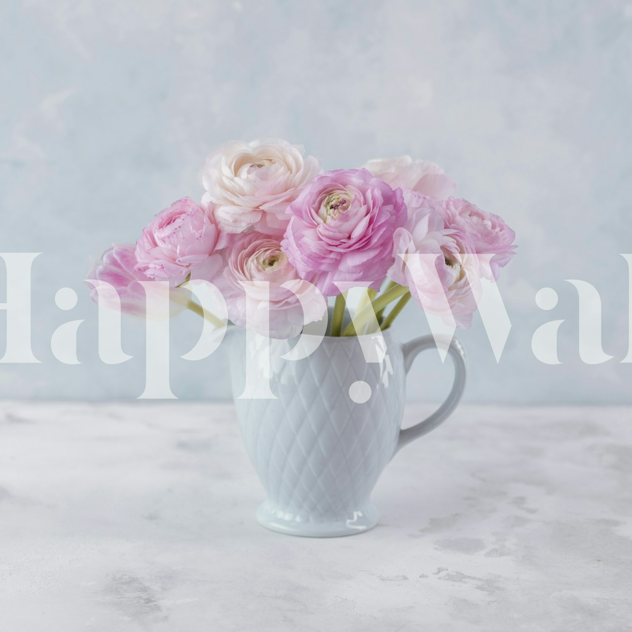 Pastel pink floral arrangement in gray vase wallpaper