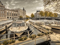 Boats Moored in the Canal wallpaper