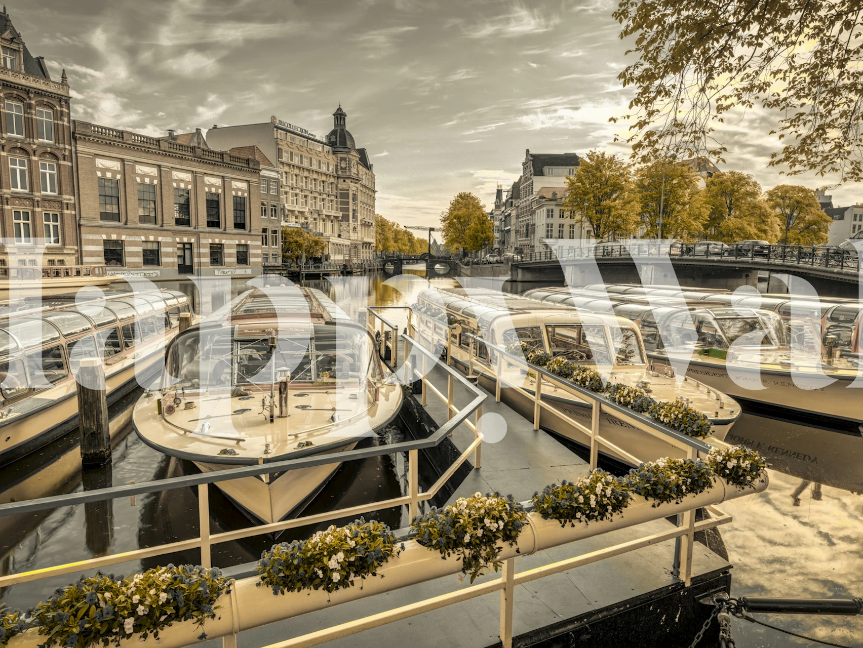 Boats moored in the canal wallpaper