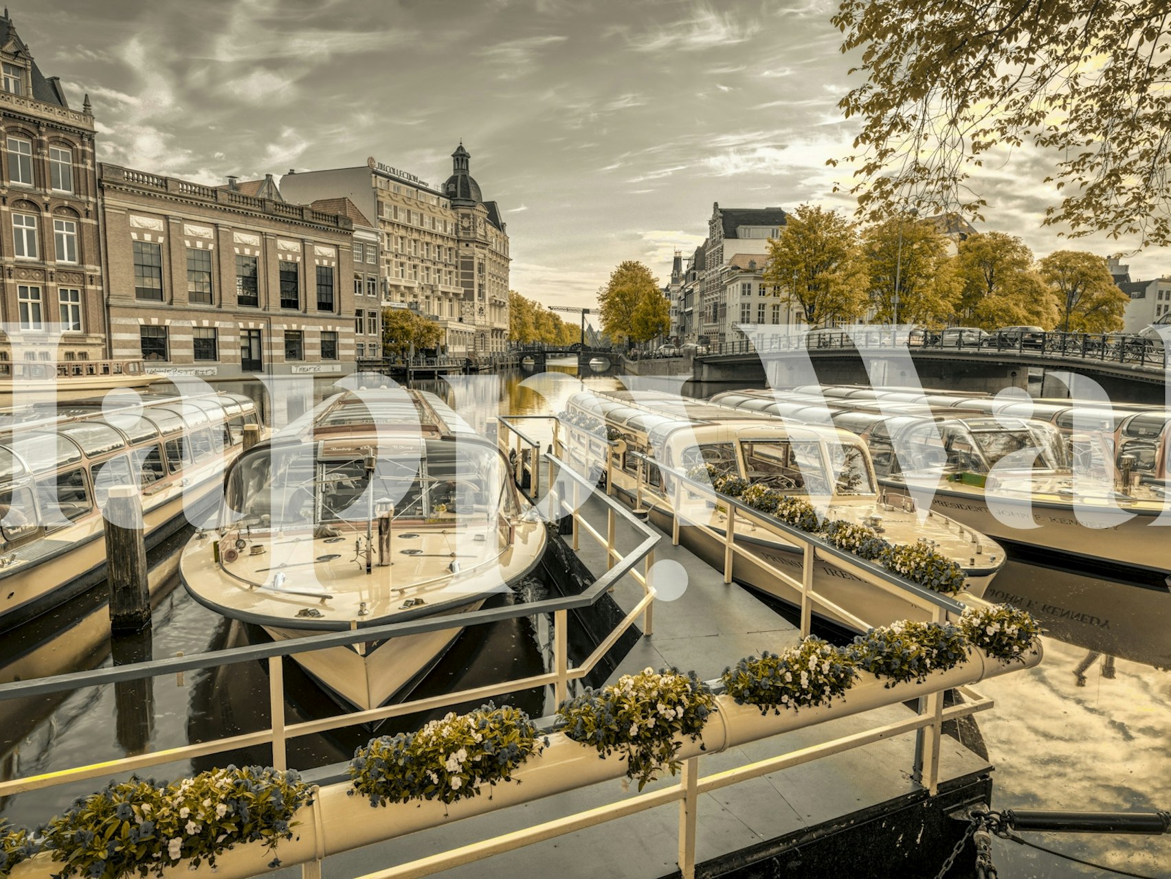 Boats moored in the canal wallpaper