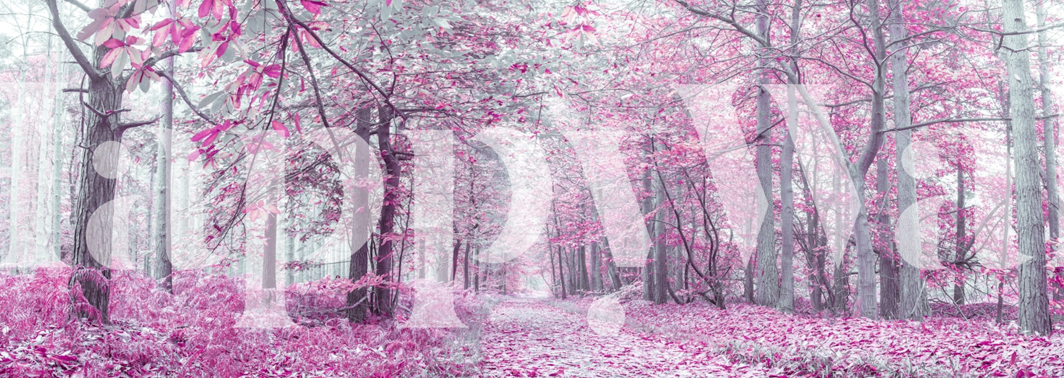 Enchanted pink forest wallpaper in a room