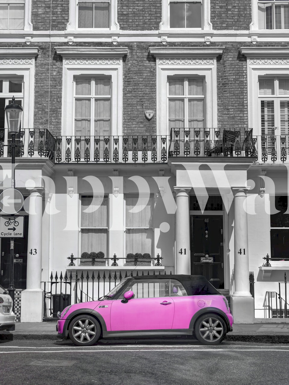 Tapet med City Architecture med Pink Car