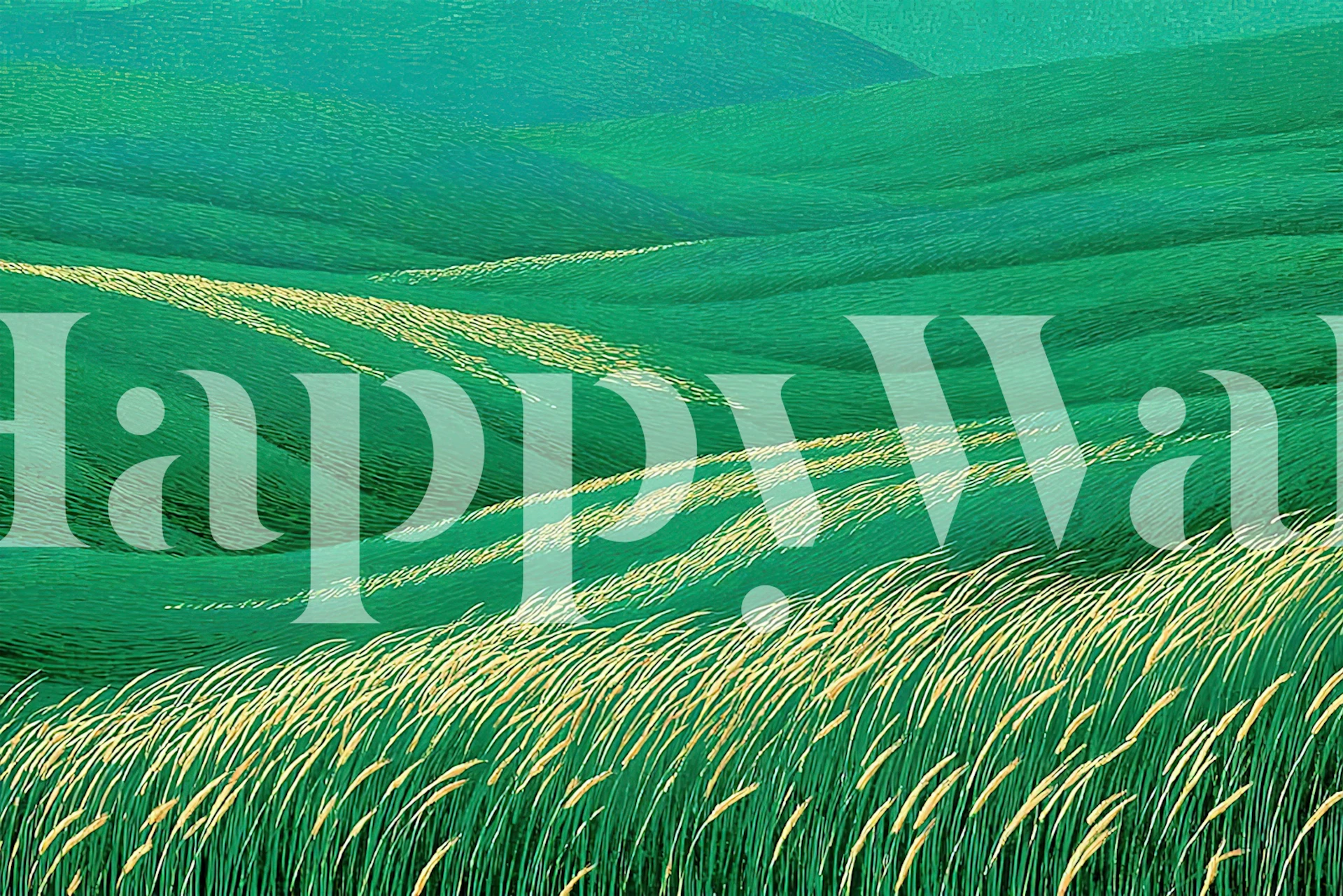Lush green hills with golden grass details wallpaper