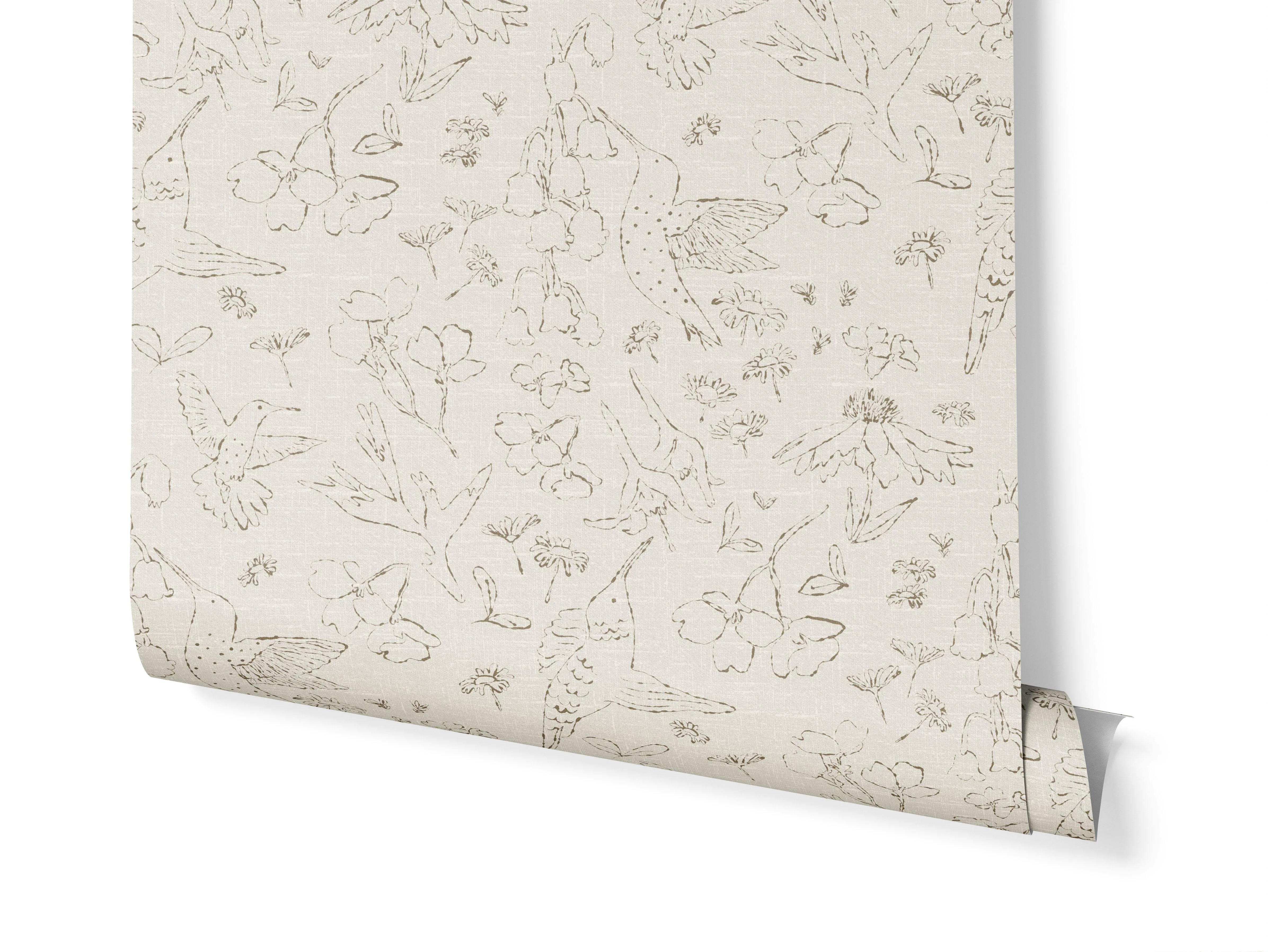 Hand-Drawn Birds on Off-White wallpaper roll