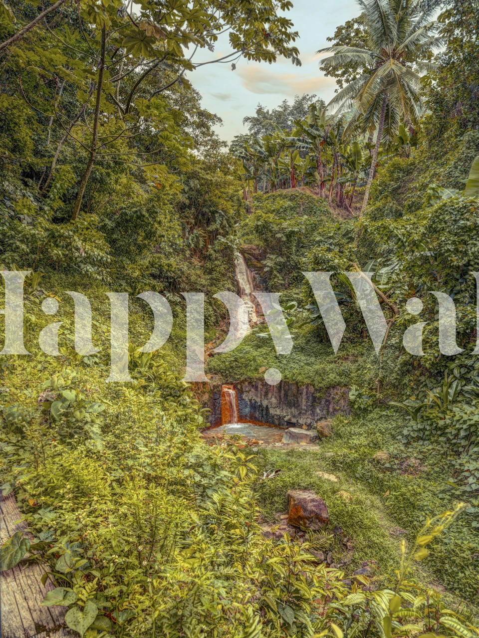 Forest waterfall wallpaper in a room