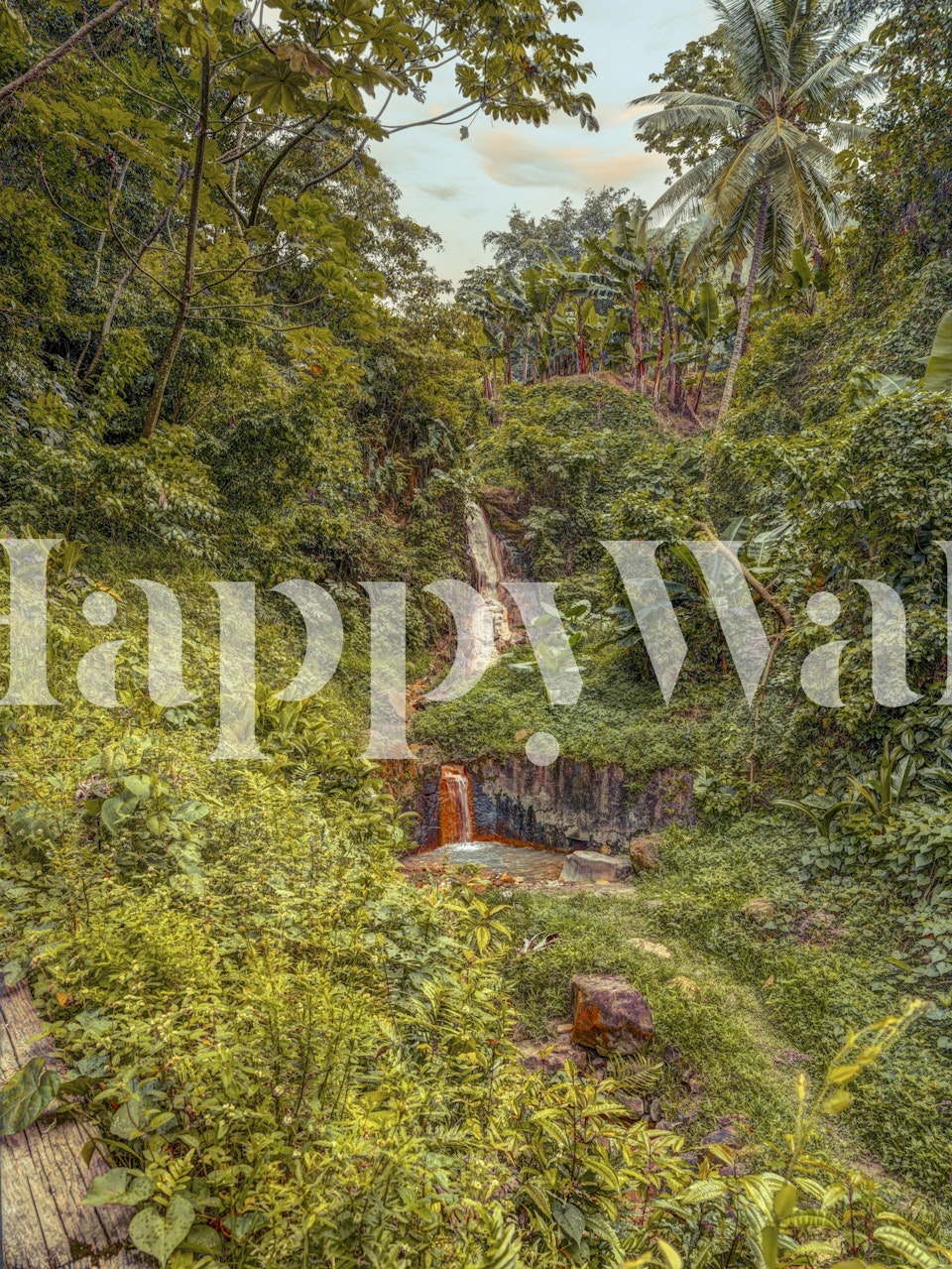 Forest waterfall wallpaper in a room