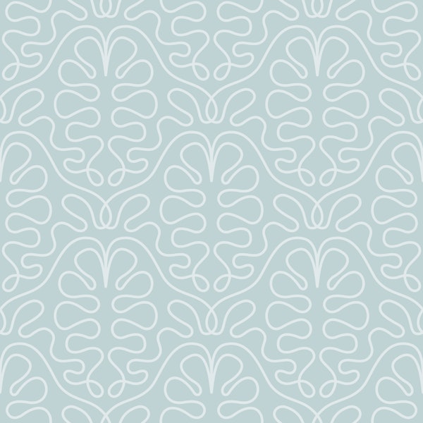 Elegant Linework Oak Leaves Light Blue