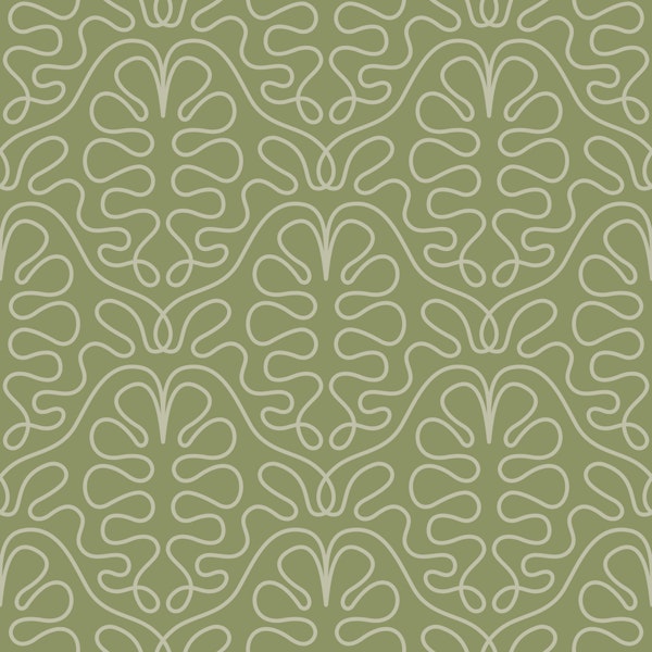 Elegant Linework Oak Leaves Sage Green