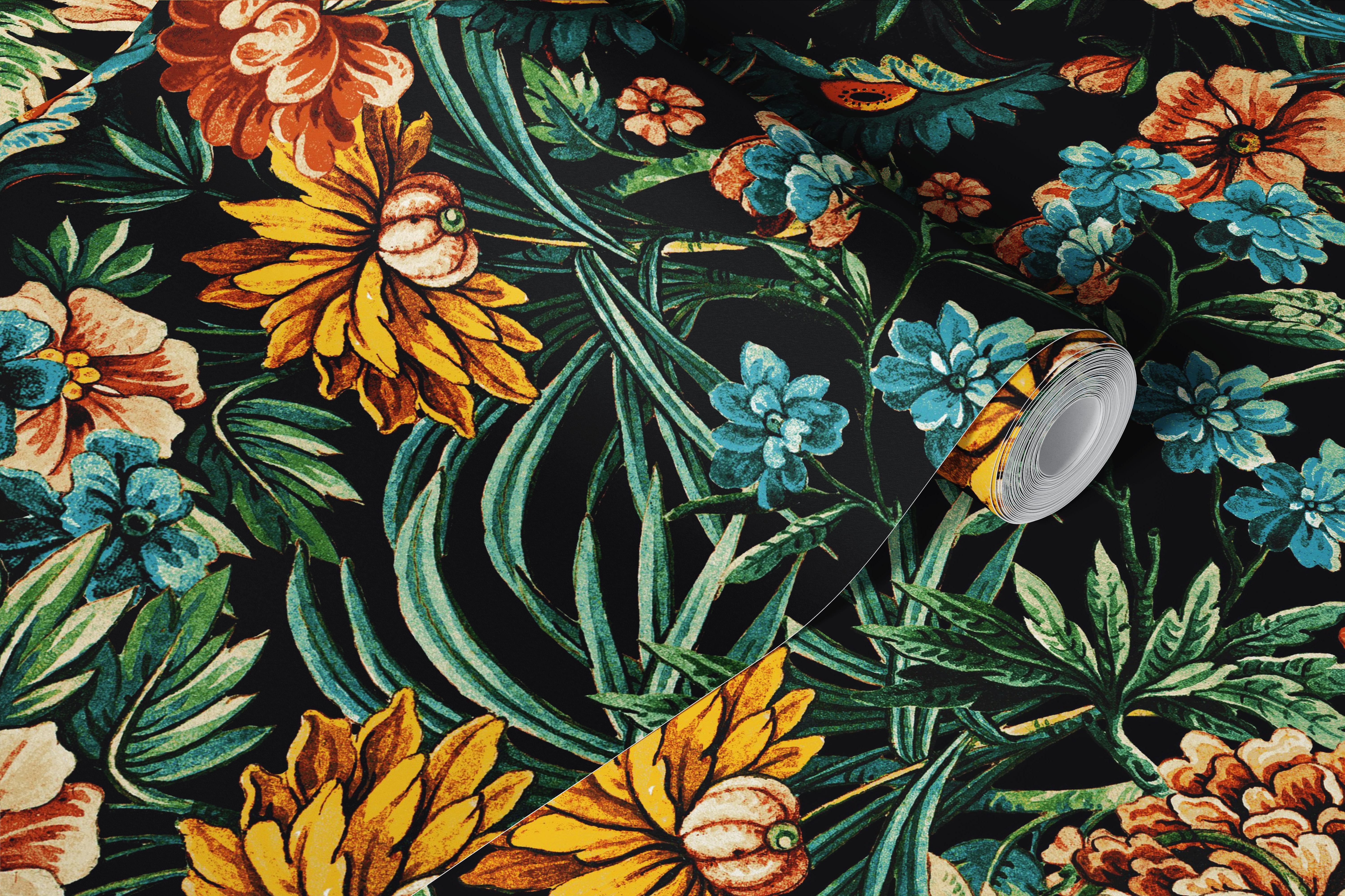 Floral and Birds Pattern behang in een kamer