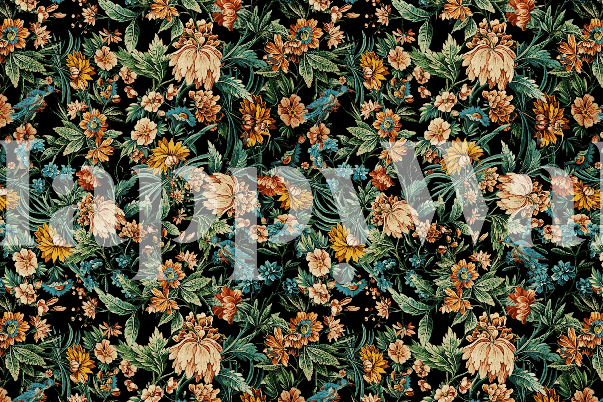 Papel de parede Floral and Birds Pattern em um quarto