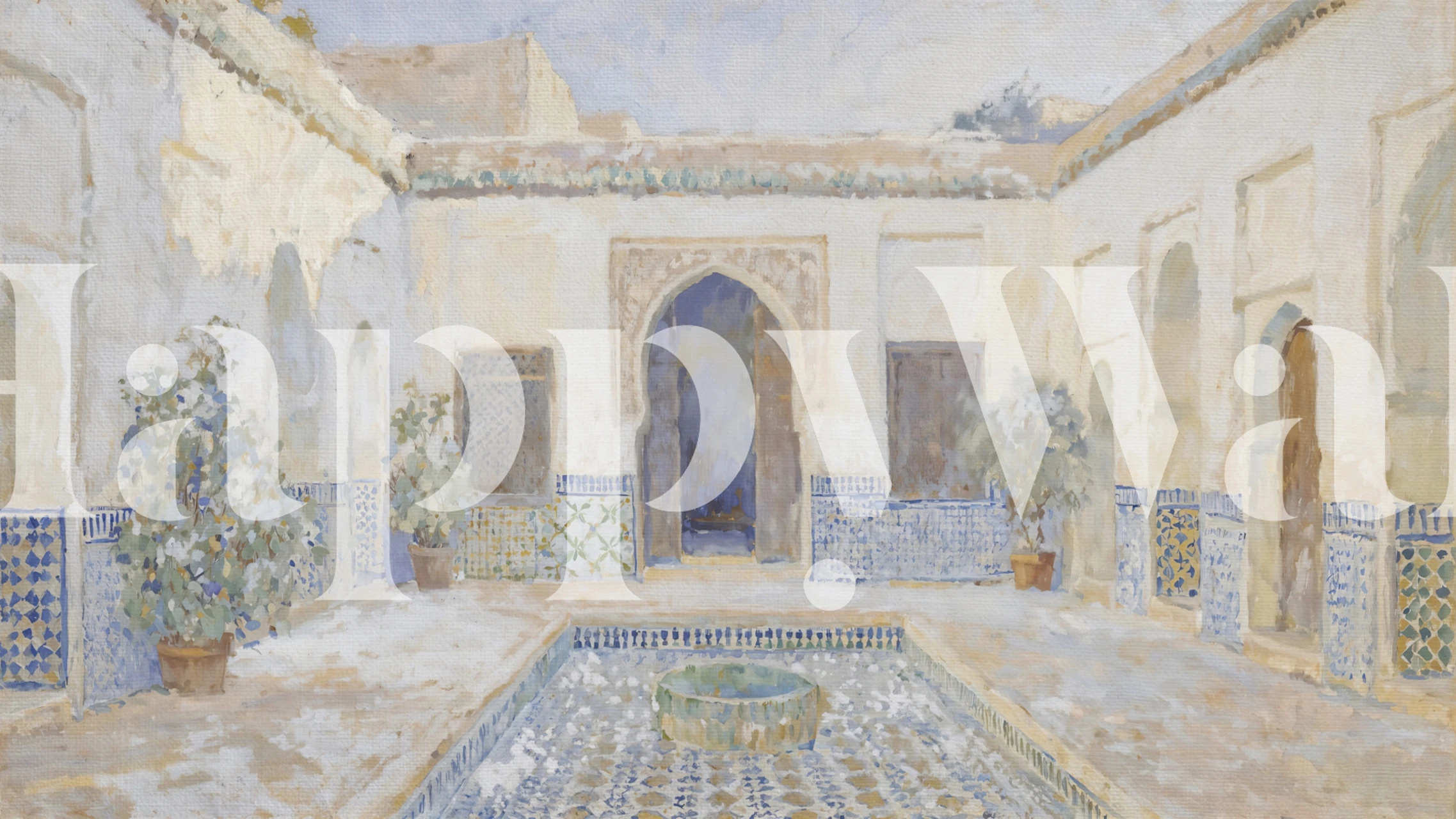 Serene Courtyard Oasis wallpaper in a room