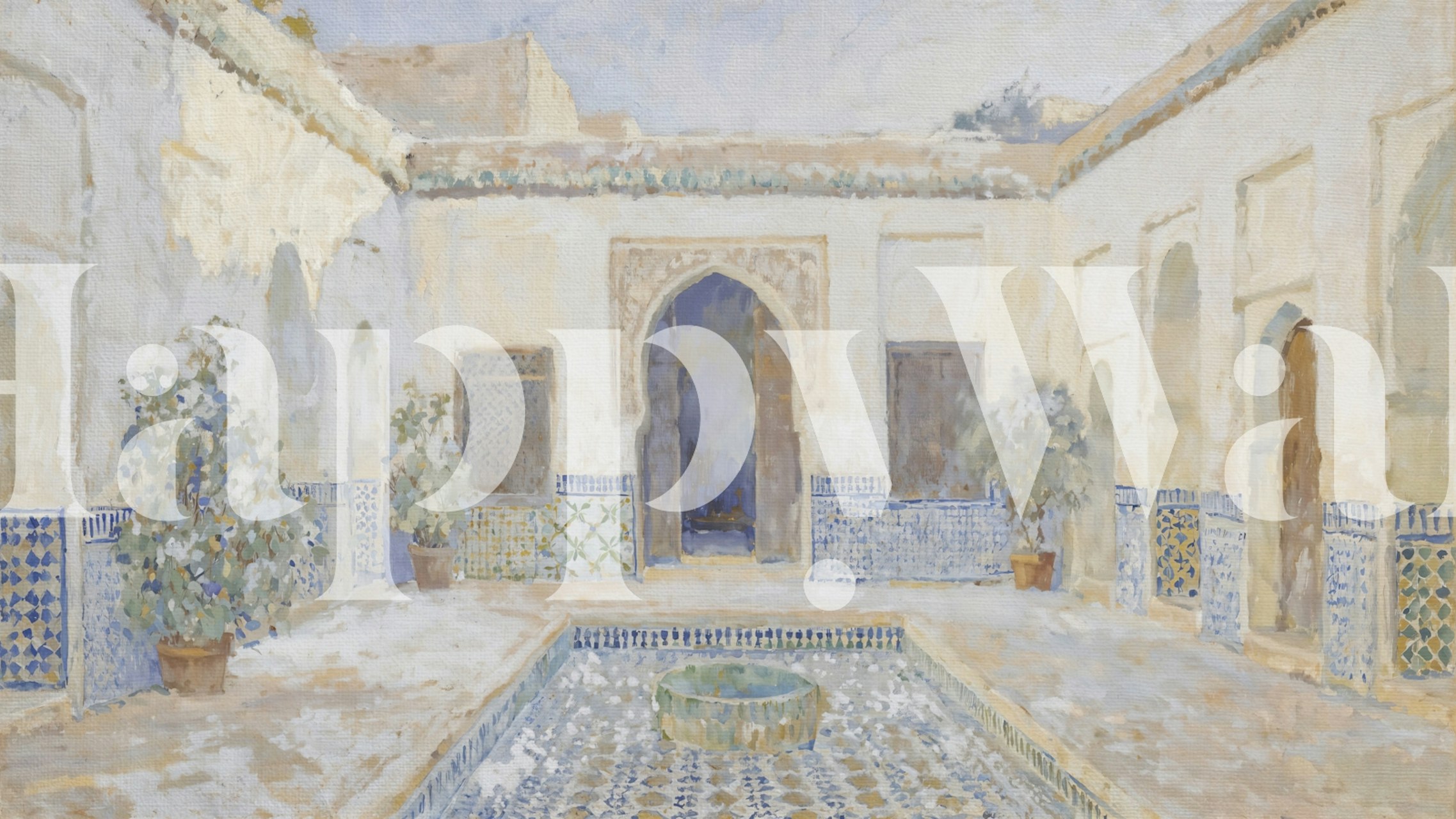 Serene Courtyard Oasis wallpaper in a room