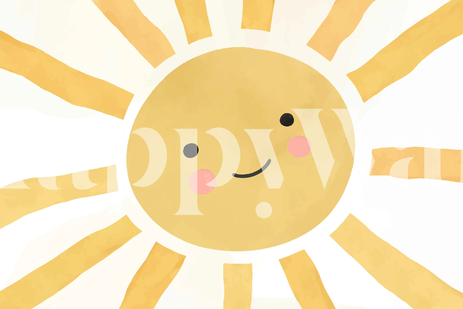 Smiling sun with rays in yellow and white wallpaper