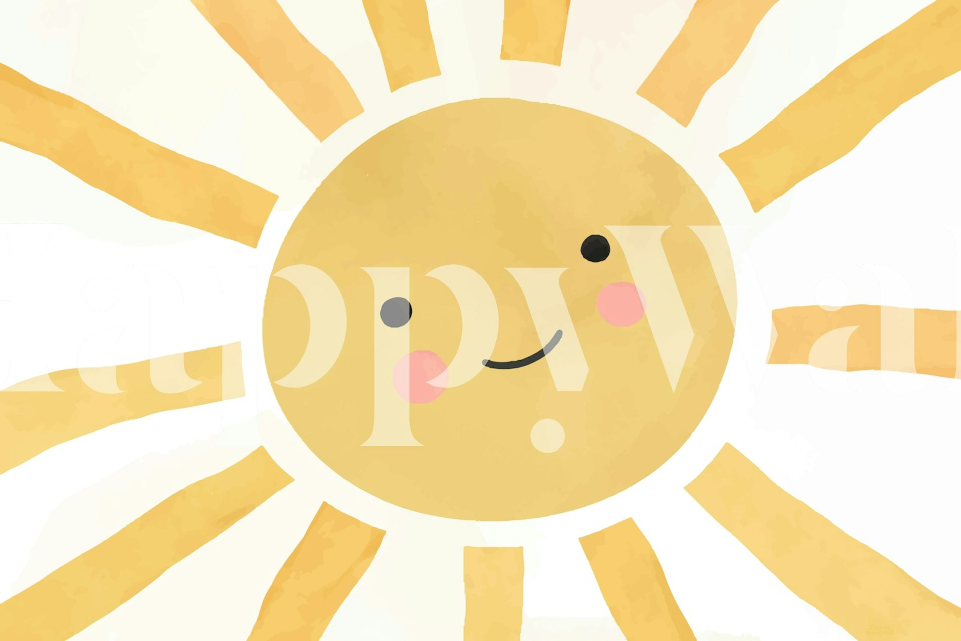 Smiling sun with rays in yellow and white wallpaper