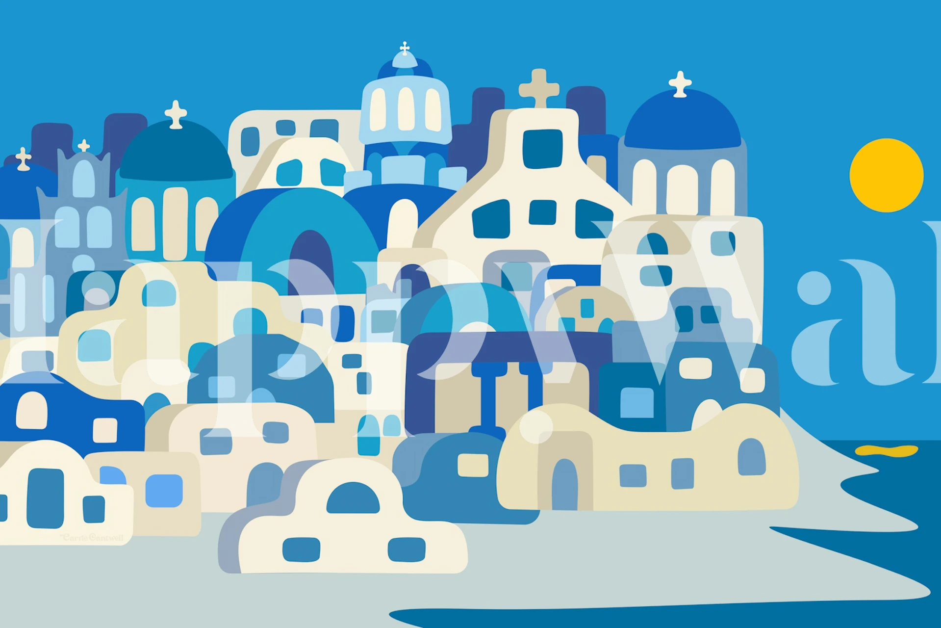 Sunny Santorini wallpaper design