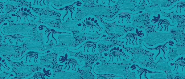 Dinosaur Fossils - blue on turquoise - medium