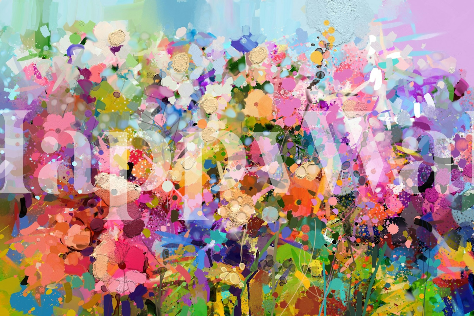 Colorful floral abstract art wallpaper in a room