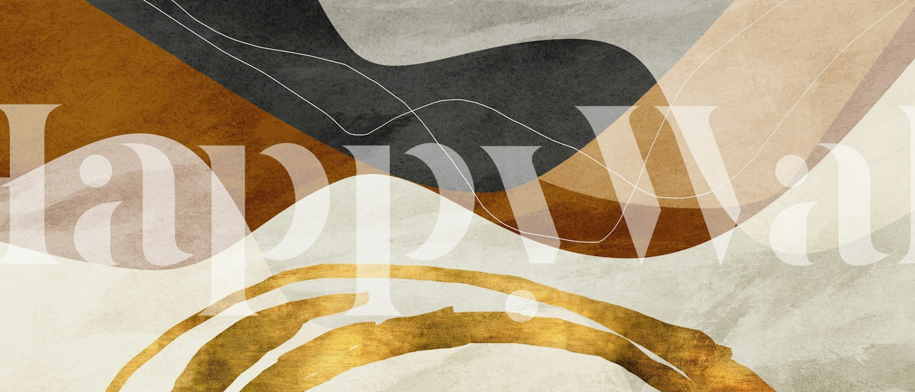 Abstract fluid shapes in brown, beige, and black wallpaper