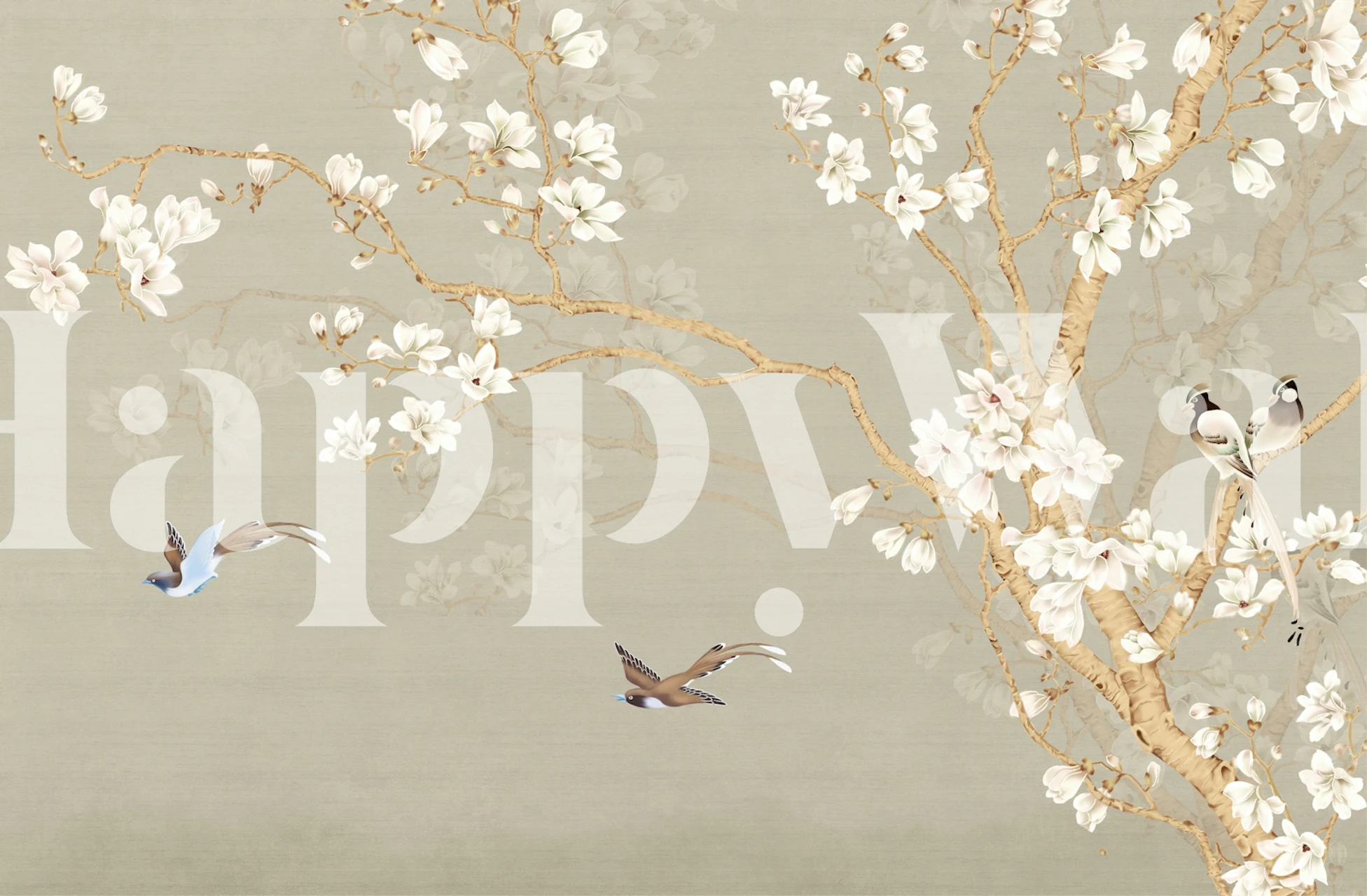 Floralt Tre med Fugl tapet i et rom