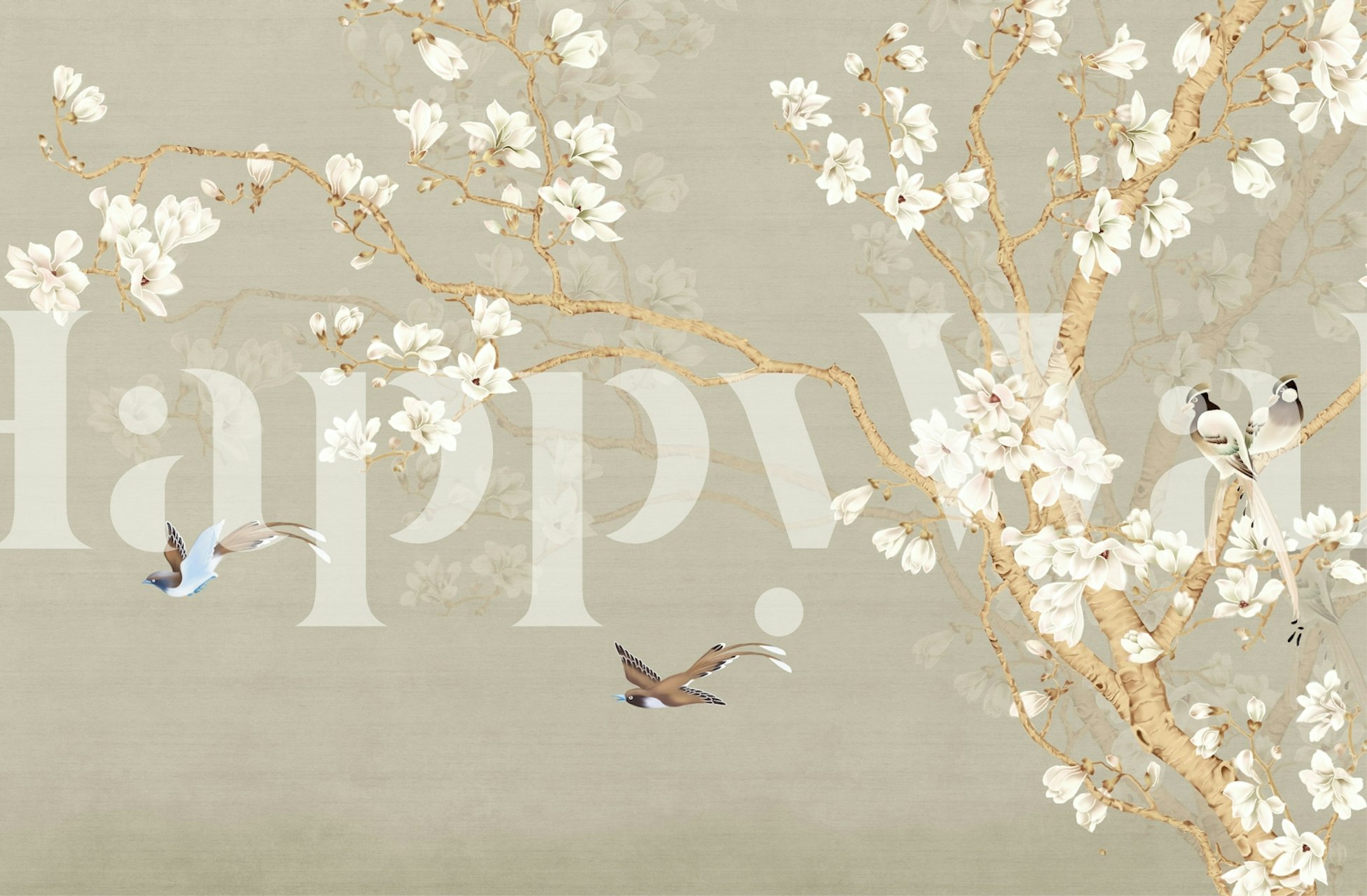 Kukkia Puu Lintujen tapetti huoneessa