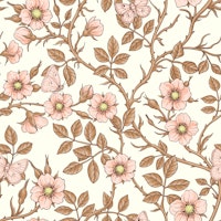 Wild roses and butterflies off white wallpaper