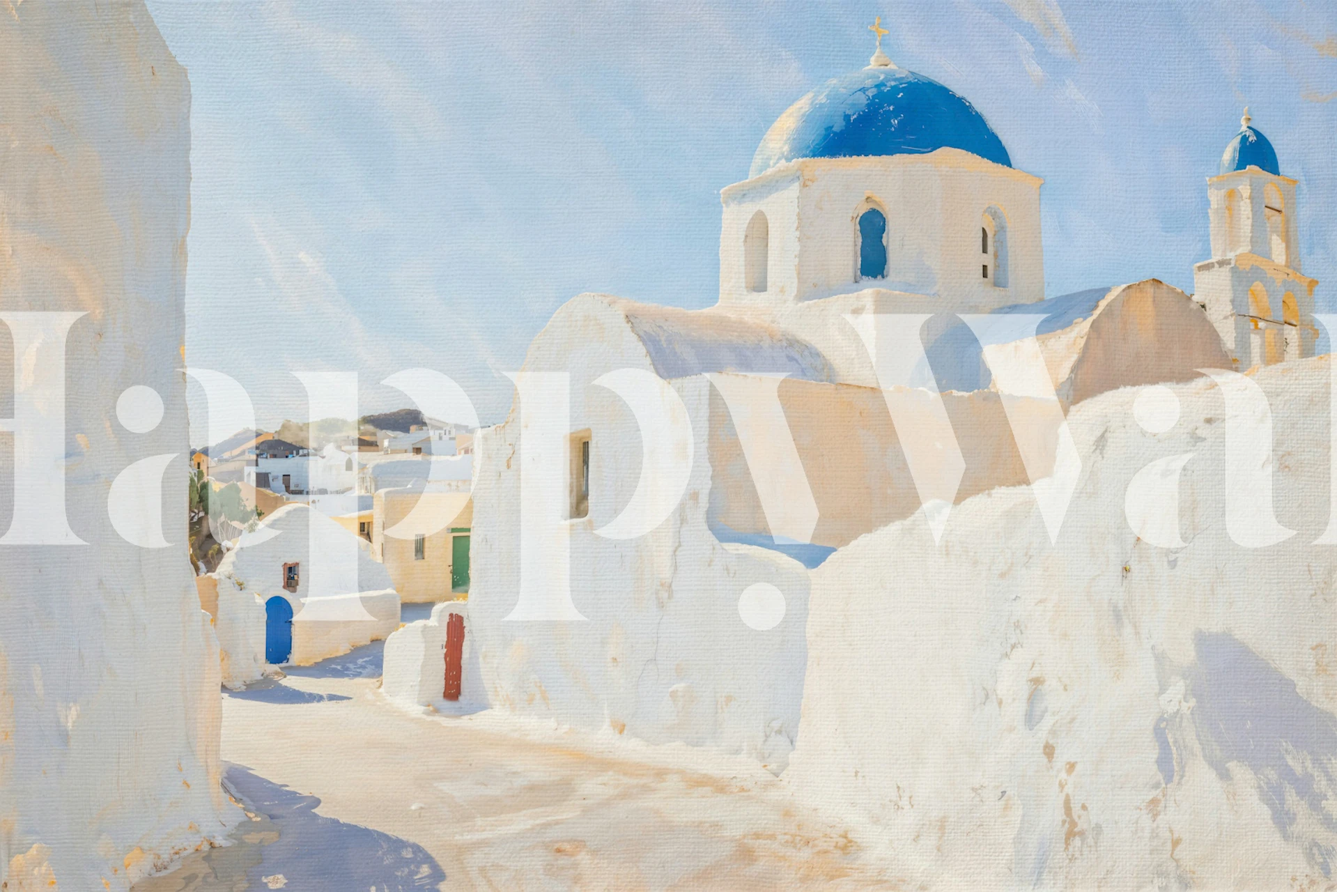 Papel de parede Santorini Serenity em um quarto