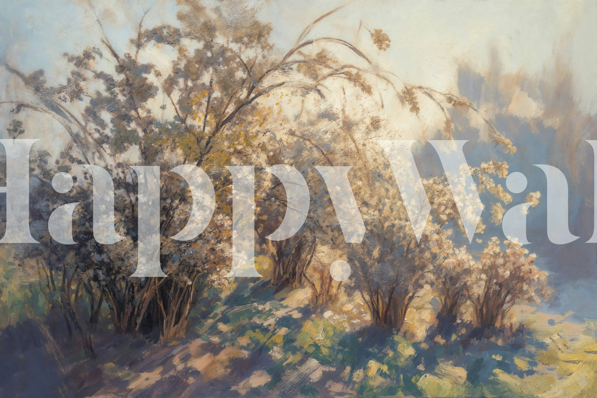 French Morning Sun Meadow wallpaper in a room