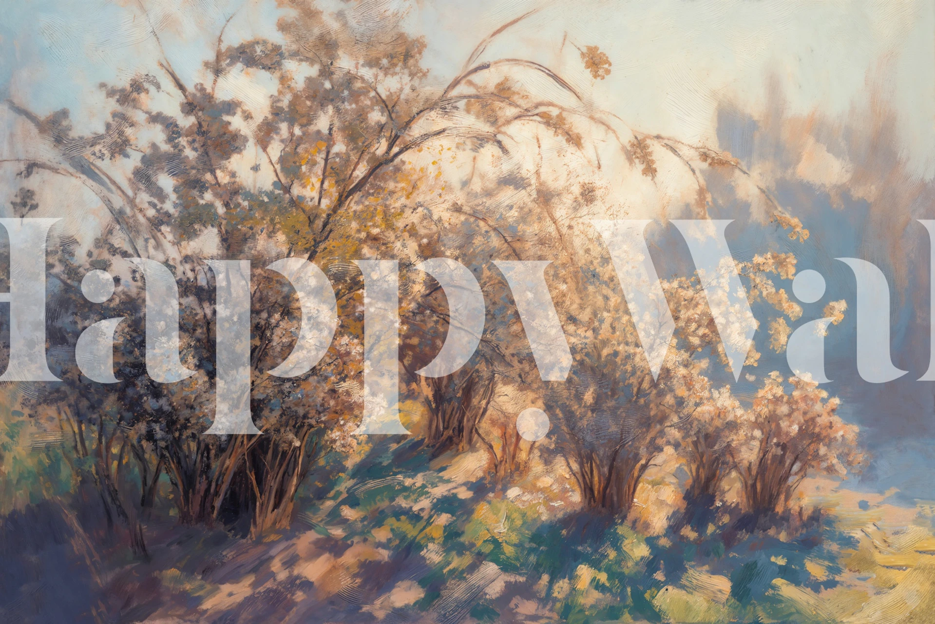 French Morning Sun Meadow wallpaper in a room