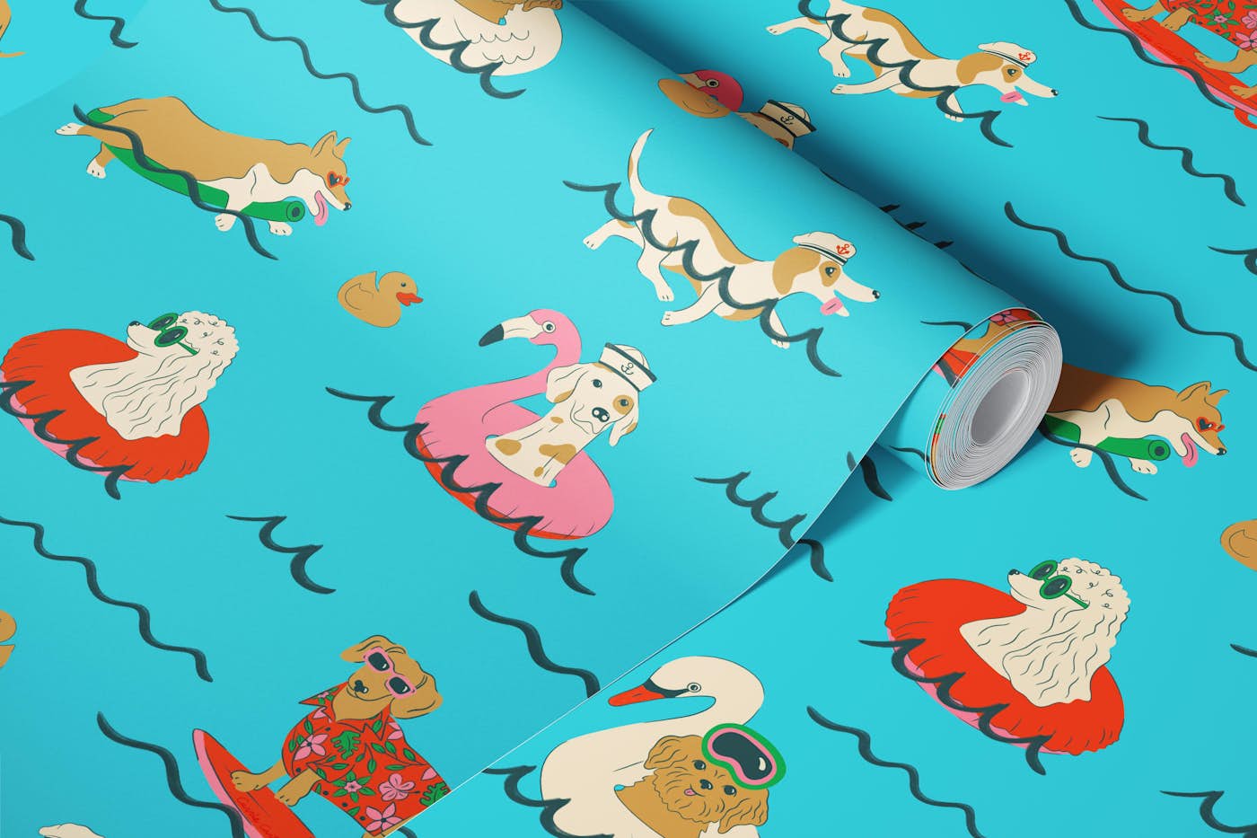 Dog Days at the Pool wallpaper roll