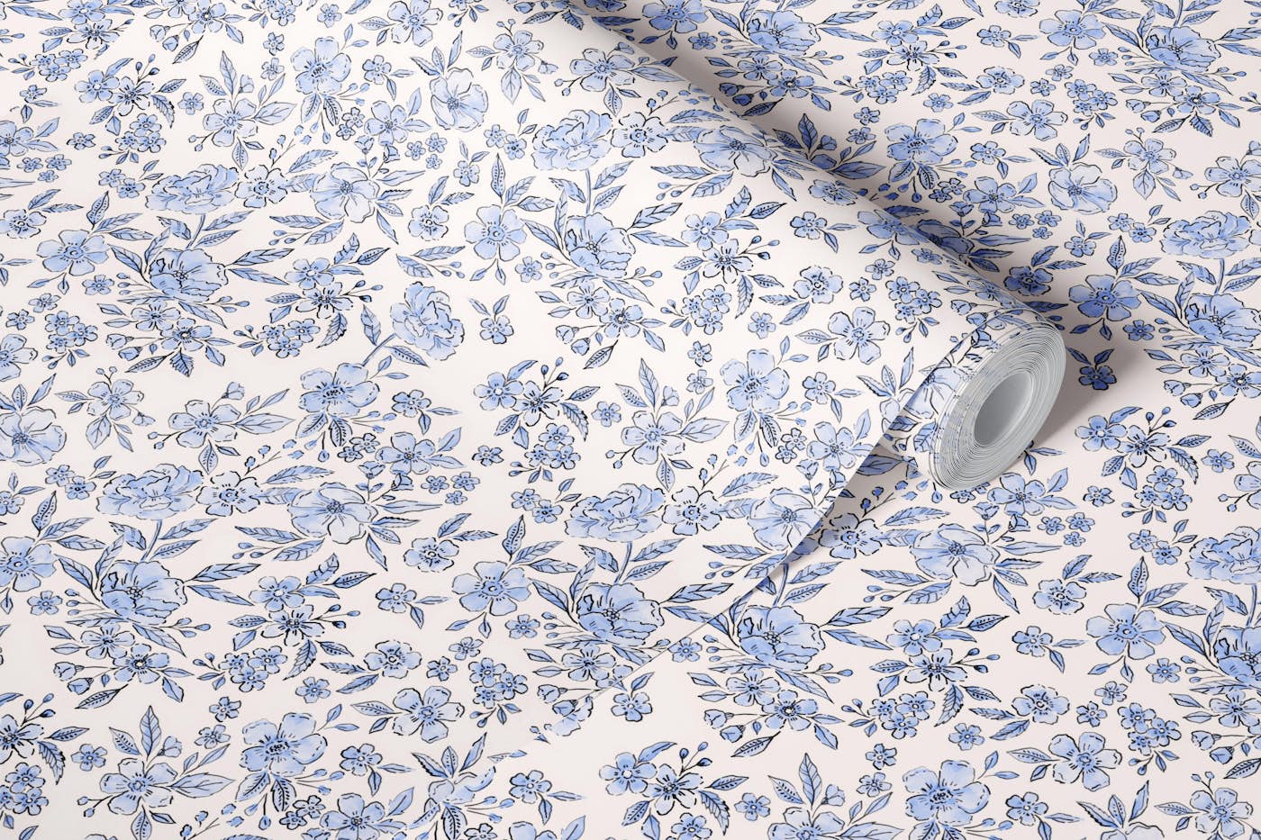 Blue Floral Harmony wallpaper roll