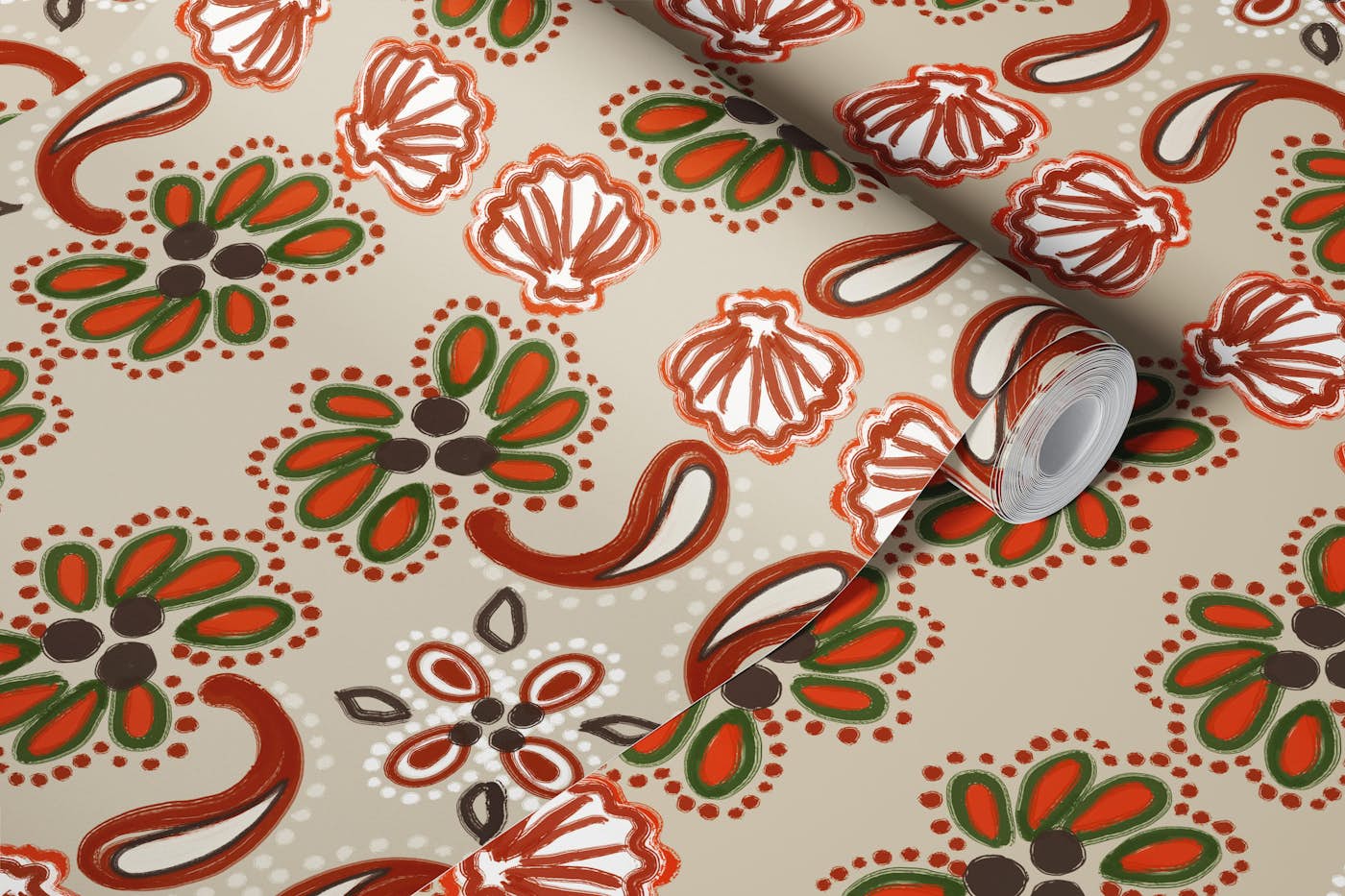 Vintage palms shells Whimsy wallpaper roll