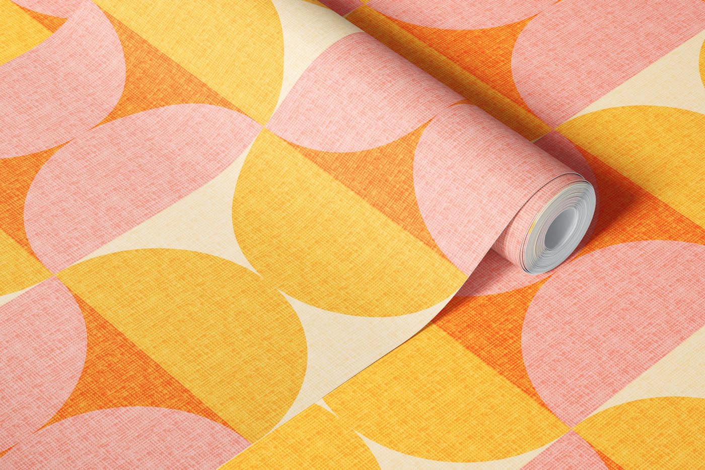 groovy retro geo in pink orange yellow wallpaper roll