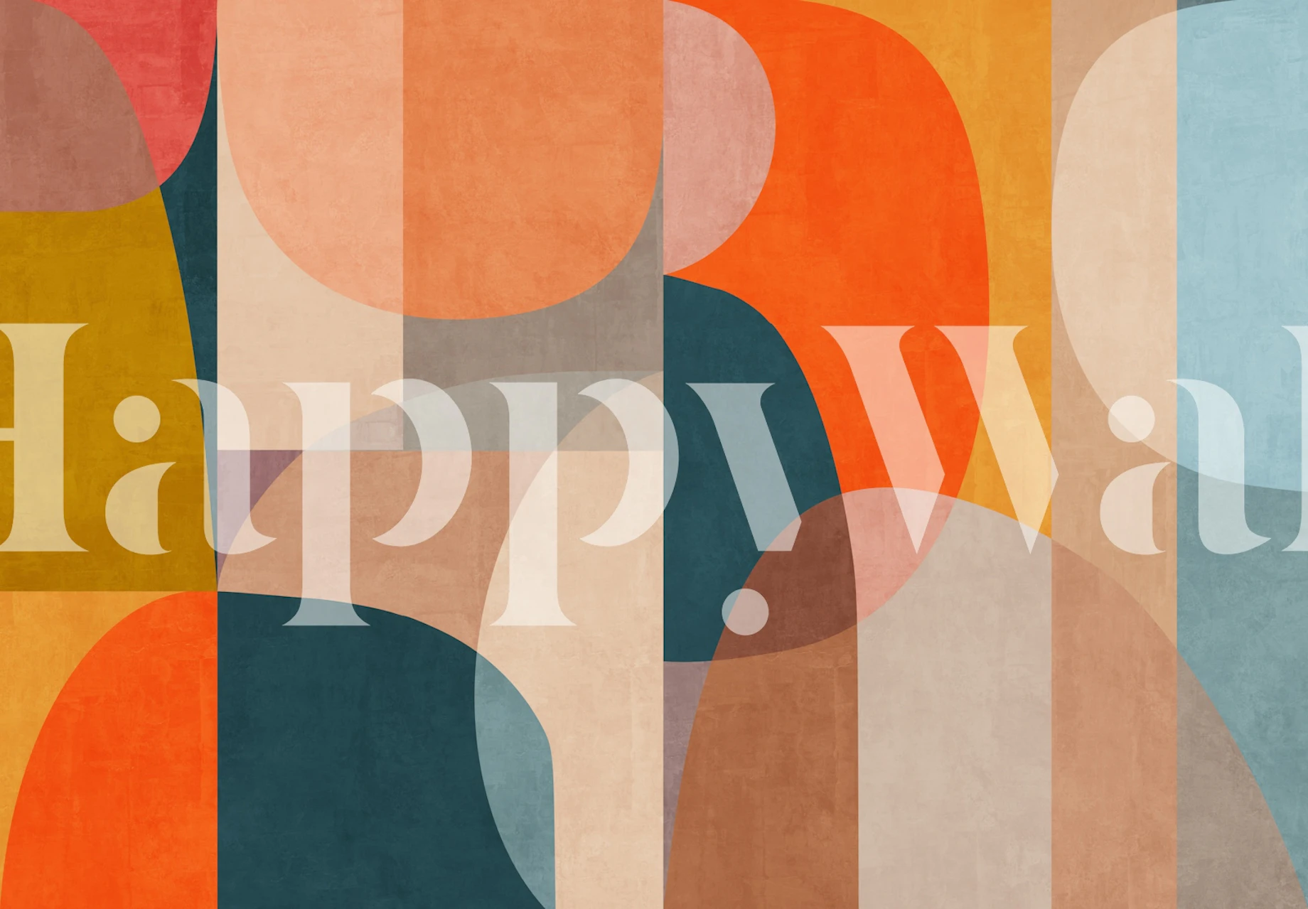 Colorful abstract patterns in orange, teal, and beige wallpaper