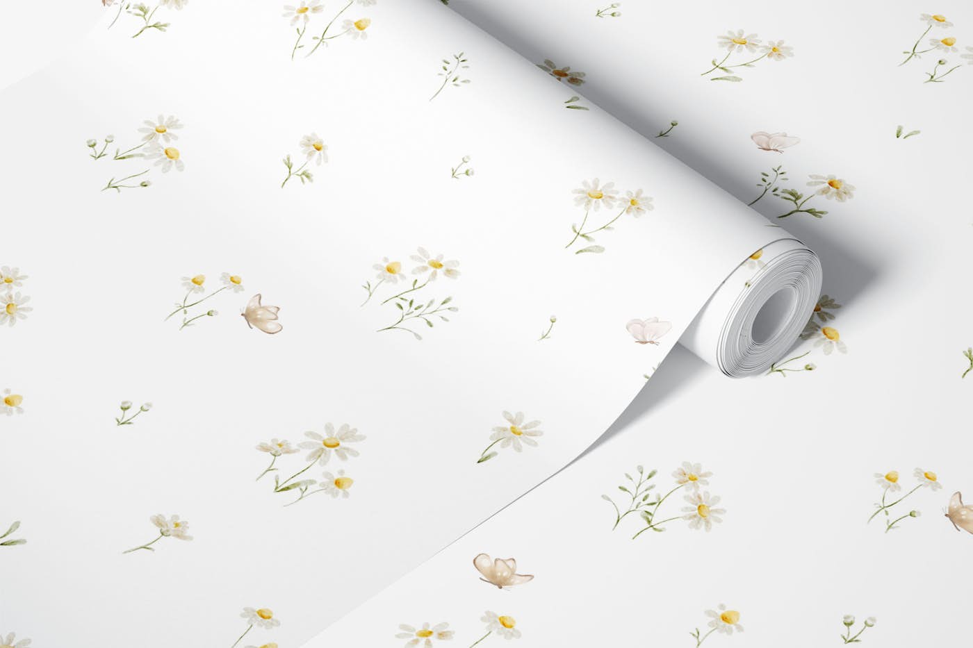 Delicate Daisy Meadow In White wallpaper roll