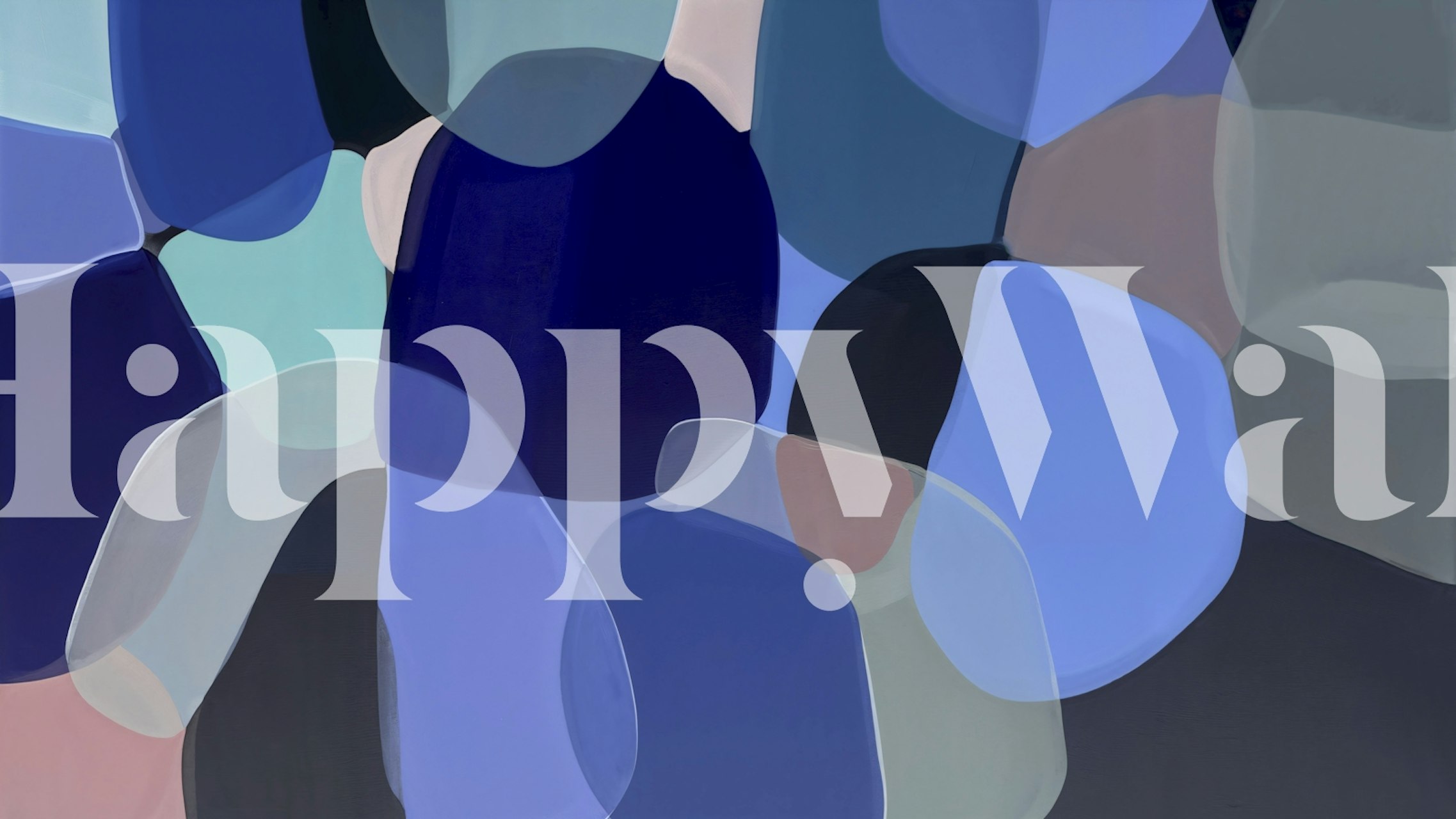 Abstract blue lagoon wallpaper displayed in a room